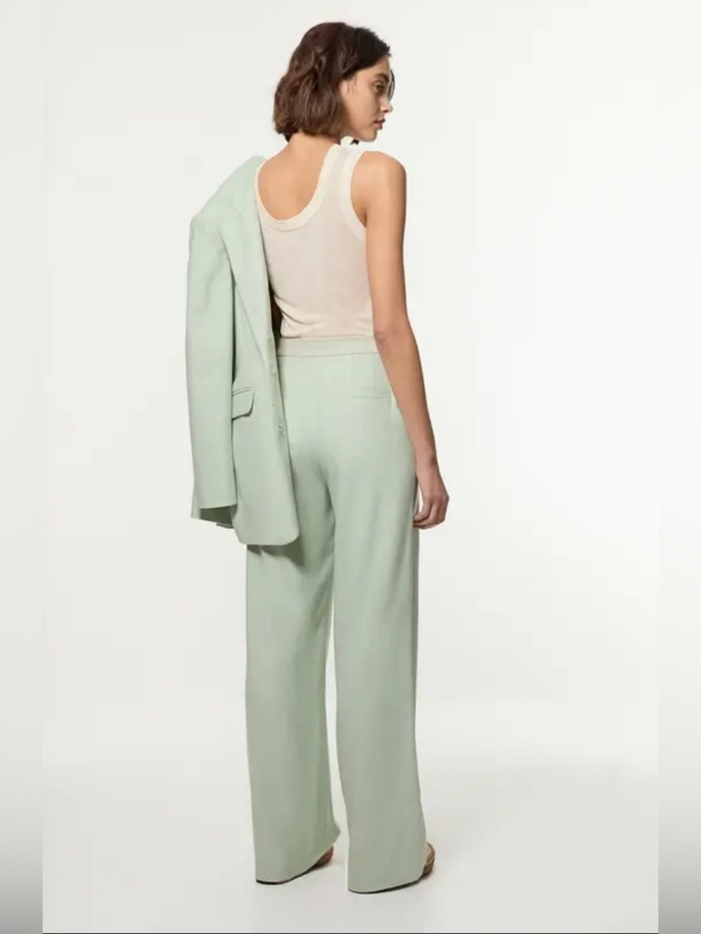 SHEIN Mint Green Wide-Leg High-Rise Pants